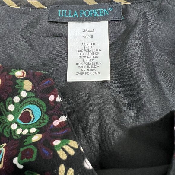 Ulla Popken Boho A Line Tunic Dress Green Floral with Red Velvet Trim SZ 16/18 - Picture 15 of 16